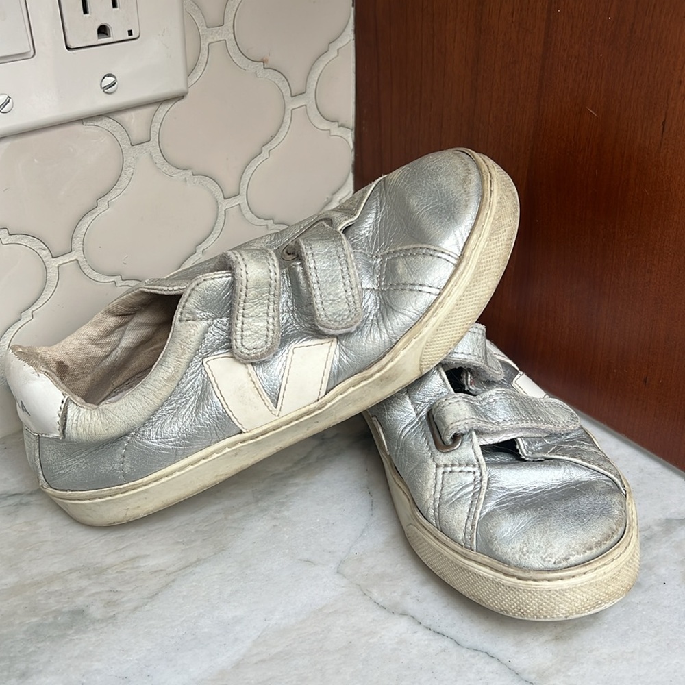 Veja Kids Silver Velcro Sneakers
